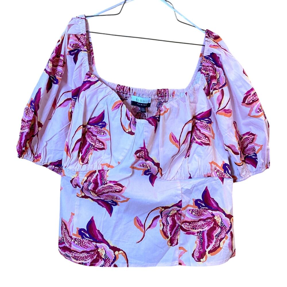 ELOQUII Elements Passion Flower Pink Puff Short Sleeve Smocked Back Size 22 NWT